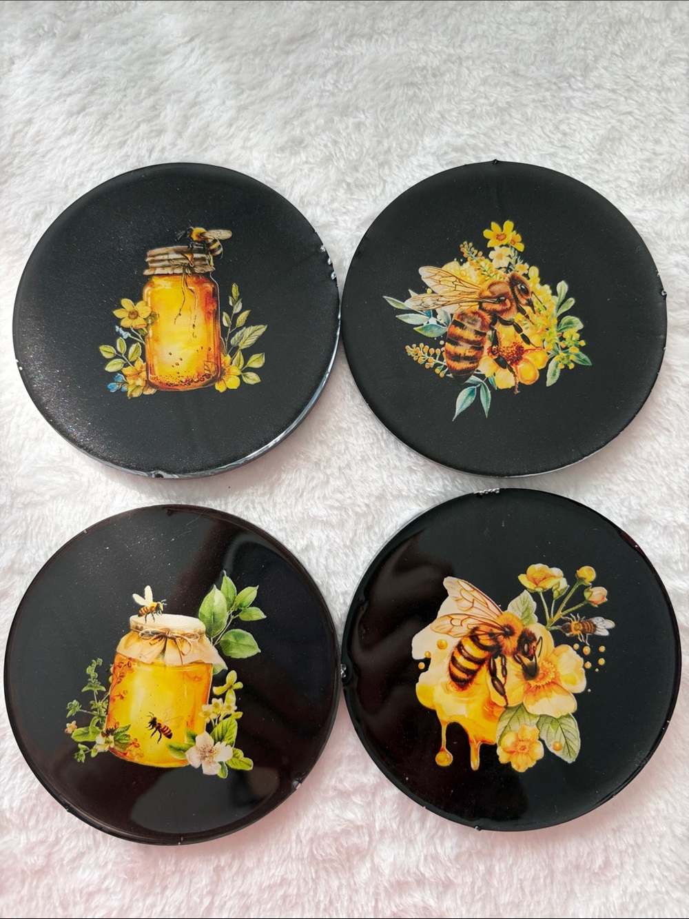 Handmade Bee & Honey Coaster  Set of 4
